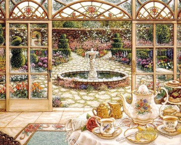 tea in the sunroom garden Oil Paintings